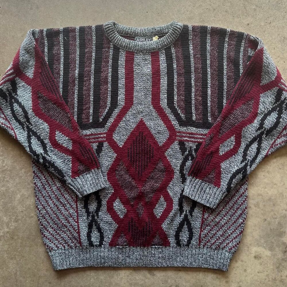 American-vintage Men's Red and Grey Jumper